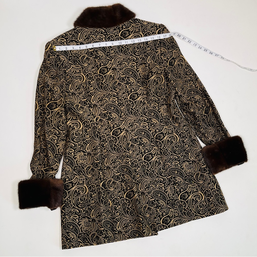 LILLY & TAYLOR NY PARIS brocade genuine mink color and cuffs coat jacket - Picture 7 of 10